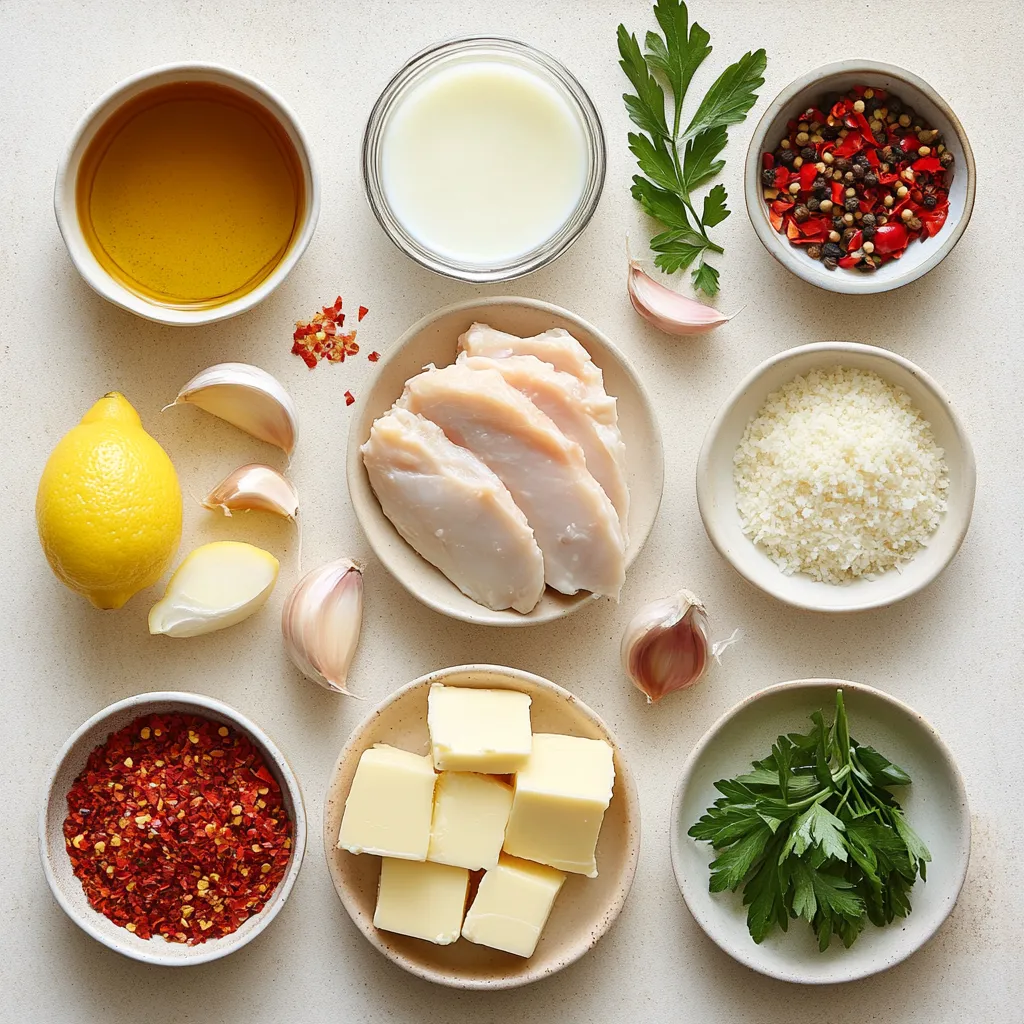 Lemon Garlic Chicken Scampi with Creamy Parmesan Rice is a delightful dish that perfectly balances protein and creamy carbs. This meal brings together tender chicken breast pieces sautéed in a flavorful lemon-garlic sauce, offering a zesty kick that stimulates the appetite. The incorporation of fresh herbs, particularly parsley, adds a vibrant touch, enhancing both color and flavor. This dish is not only visually appealing but also brimming with a medley of savory sensations.