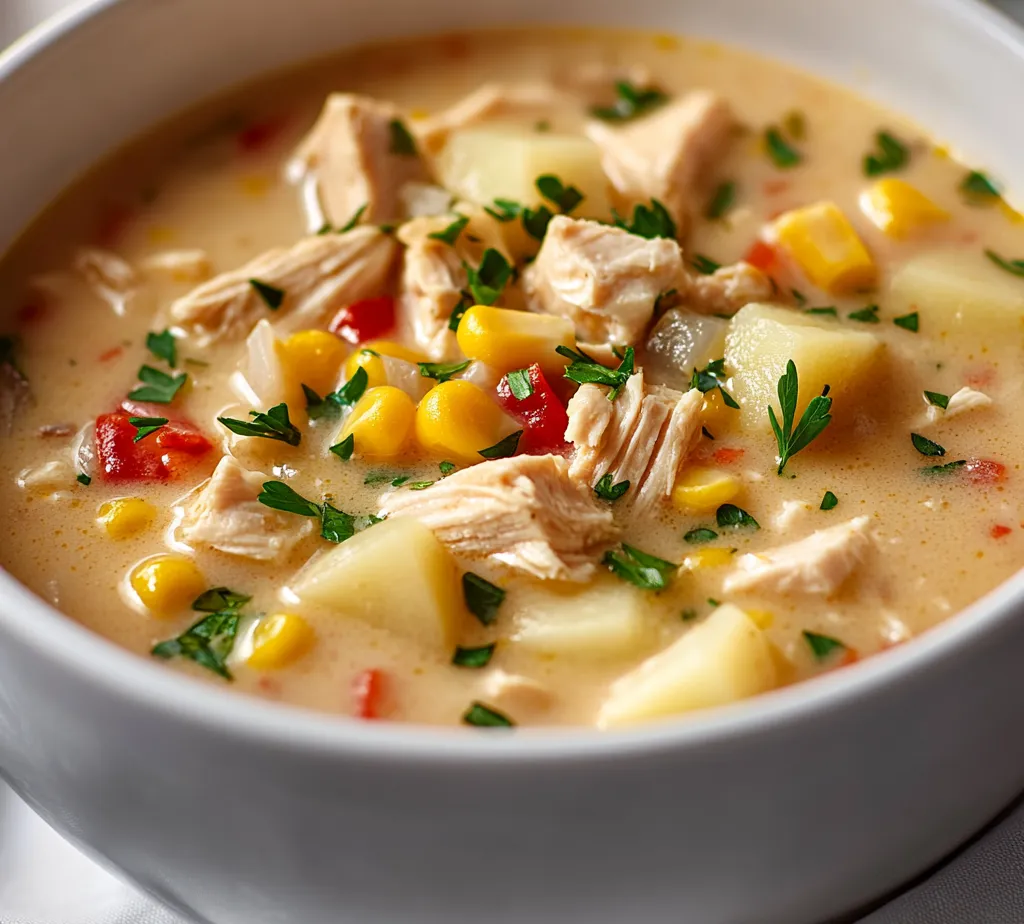 Chowder is a beloved dish characterized by its creamy texture and hearty ingredients, making it the epitome of comfort food. It's often enjoyed during chilly evenings or when seeking a warm, satisfying meal. The combination of ingredients creates a dish that is not only filling but also has a variety of flavors and textures that appeal to many palates. One particularly delightful variation of this classic dish is the creamy chicken corn chowder, which combines tender chicken, sweet corn, and rich cream for a mouthwatering experience.