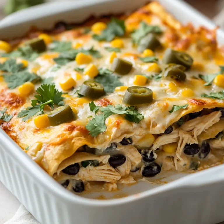This Spicy Green Chile Chicken Enchilada Casserole is a delightful blend of flavors and textures that promises to please everyone at the table. With layers of shredded chicken, black beans, corn, and melty Monterey Jack cheese, each bite serves up a satisfying experience. The incorporation of spicy green chile enchilada sauce adds a tangy twist that elevates the dish, making it not just a casserole but a flavor-packed experience.