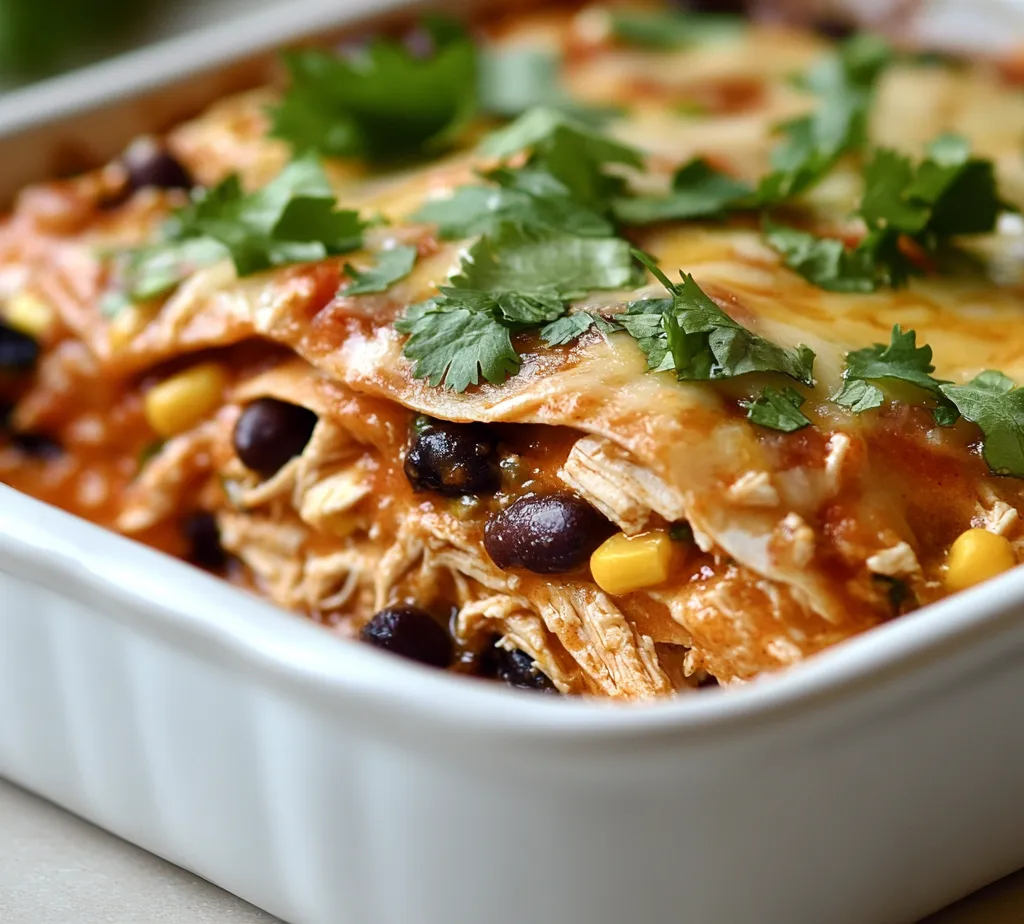 This Spicy Green Chile Chicken Enchilada Casserole is a delightful blend of flavors and textures that promises to please everyone at the table. With layers of shredded chicken, black beans, corn, and melty Monterey Jack cheese, each bite serves up a satisfying experience. The incorporation of spicy green chile enchilada sauce adds a tangy twist that elevates the dish, making it not just a casserole but a flavor-packed experience.