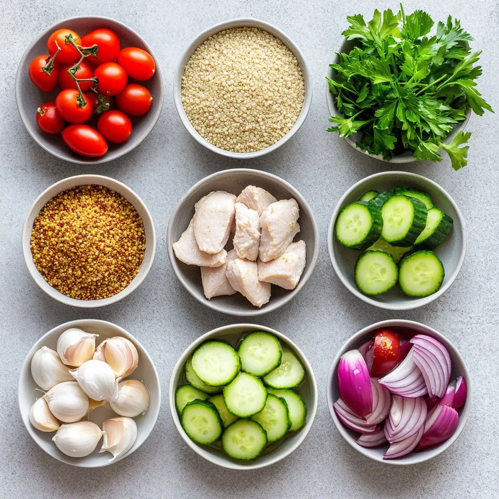 Exploring the nuances of flavor and nutrition, this Chicken Shawarma Bowl is the perfect revitalizing lunch option for anyone looking to combine health and taste into a single dish. Bursting with spices, vibrant vegetables, and a creamy tahini sauce, it's an ideal meal for various dietary needs and preferences. The combination of marinated chicken, nutrient-dense quinoa, and fresh, crunchy vegetables provides a satisfying balance of flavors and textures, making it not only fulfilling but also visually appealing.