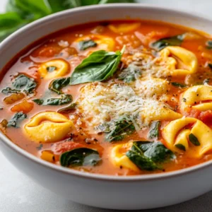 Exploring the warmth and comfort of a classic tomato soup, this Hearty Tomato Tortellini Soup Extravaganza elevates the traditional recipe into a delightful meal. Infused with the richness of crushed tomatoes, the earthiness of herbs, and the delicate texture of cheese tortellini, this soup is more than just a starter; it’s a hearty dish that can easily stand alone. The addition of fresh spinach not only enhances the flavor but also packs the dish with essential nutrients, making it a wholesome choice for any meal.