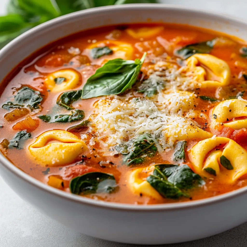 Exploring the warmth and comfort of a classic tomato soup, this Hearty Tomato Tortellini Soup Extravaganza elevates the traditional recipe into a delightful meal. Infused with the richness of crushed tomatoes, the earthiness of herbs, and the delicate texture of cheese tortellini, this soup is more than just a starter; it’s a hearty dish that can easily stand alone. The addition of fresh spinach not only enhances the flavor but also packs the dish with essential nutrients, making it a wholesome choice for any meal.