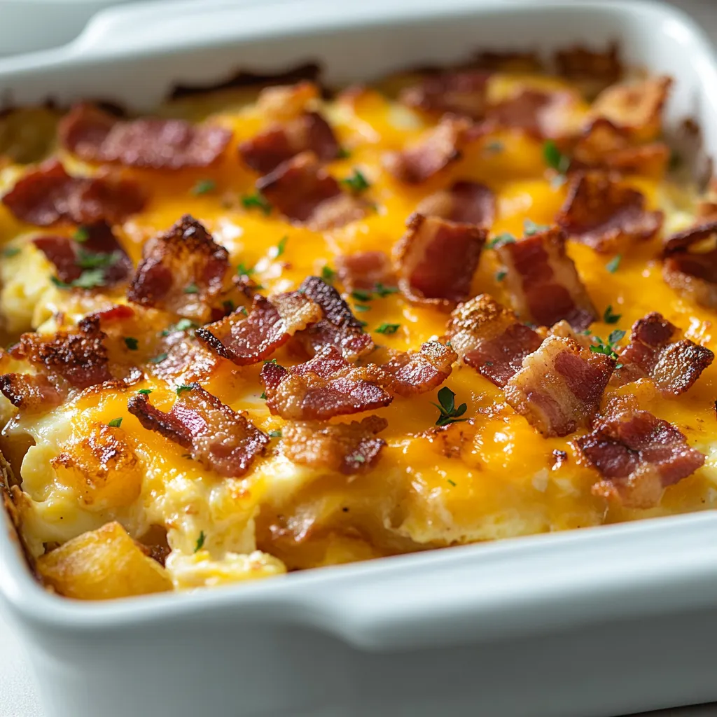 Explore the comfort of a Hearty Bacon, Egg, and Hashbrown Bake, a dish that epitomizes cozy meals shared with family or friends. This recipe combines savory bacon, fluffy eggs, and crispy hashbrowns, creating a hearty breakfast or brunch dish that's as satisfying as it is delicious. The layers of flavors meld beautifully in the oven, resulting in a bake that's just as perfect for a lazy weekend morning as it is for a festive holiday brunch. Imagine gathering around the table, each person savoring the rich aroma wafting from the oven, and the vibrant colors of your bake beckoning everyone to dig in.