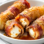 Nashville Hot Bacon-Wrapped Mozzarella Sticks are an irresistible fusion of flavor and texture that combines the warmth of gooey cheese with the delightfully crispy crunch of bacon. Inspired by the fiery kick of Nashville hot chicken, these mozzarella sticks immerse your palate in a decadent experience that is as much about the spice as it is about the cheese. They offer a flavor-packed punch that will make your taste buds dance with joy.