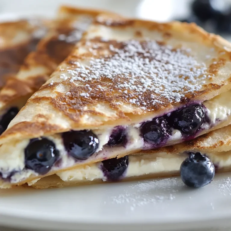The Blueberry Breakfast Quesadilla Delight is a unique and delicious twist on traditional breakfast options. Imagine biting into a warm, crispy tortilla filled with a creamy mixture of cream cheese, Greek yogurt, and fresh blueberries, all enhanced with the sweet notes of honey and a hint of cinnamon. This dish perfectly balances sweetness and creaminess, making it a delightful start to any day.