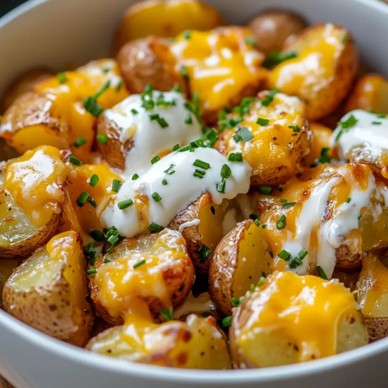 Cheesy Ranch Delight Potatoes are an irresistible side dish that combines the comforting textures of roasted baby potatoes with the irresistible flavor of sharp cheddar cheese and the tangy zest of ranch seasoning. This dish serves as a delightful accompaniment for a variety of meals or can shine on its own as a hearty snack. Its rich and creamy profile makes for a mouthwatering experience, transcending simple potato dishes while still being approachable in flavor.
