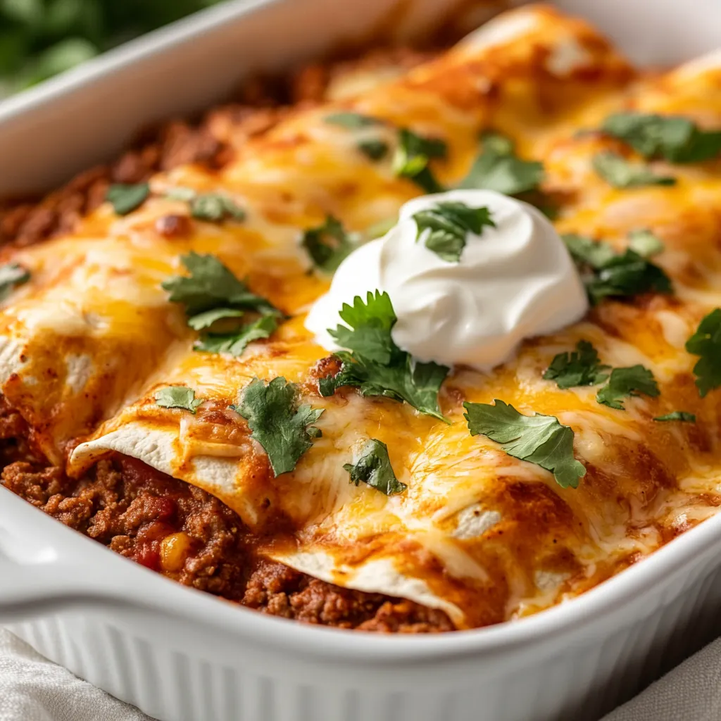 Cheesy beef enchiladas are a beloved comfort food that brings warmth and satisfaction to the dinner table. These delicious rolled tortillas, filled with a flavorful mixture of seasoned beef and beans, are enveloped in rich, tangy enchilada sauce and topped with melted cheese. Perfect for family meals or casual gatherings, cheesy beef enchiladas allow you to savor every bite as they deliver a delightful combination of flavors and textures.