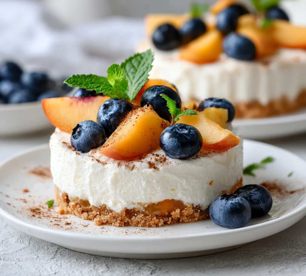 The No-Bake Peach Blueberry Cheesecake Delight is an exquisite dessert that harmoniously combines creamy cheesecake with vibrant fresh fruits. This light and airy treat is perfect for summer gatherings, potlucks, or any occasion where you want to impress guests with minimal effort. The tartness of fresh blueberries perfectly complements the sweetness of juicy peaches, creating a delightful balance that will leave your taste buds yearning for more.