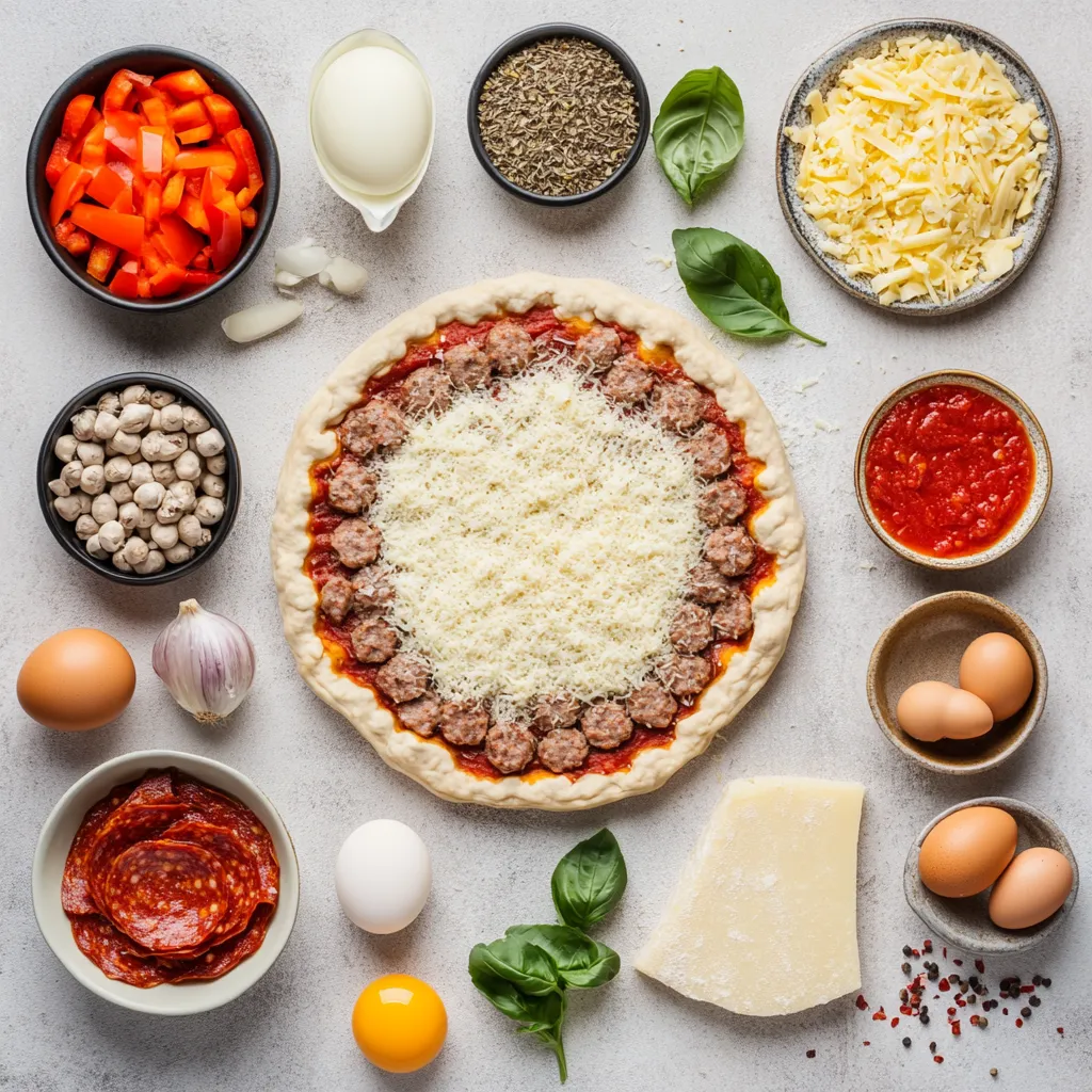 Explore the ultimate comfort food with the Sizzling Sausage and Pepperoni Comfort Pie. This savory dish, with its mouthwatering combination of Italian sausage, pepperoni, and a medley of vegetables, makes for the perfect family meal, party dish, or cozy night in. The warmth of baked cheese and the satisfying crunch of pie crust create a delightful harmony of flavors and textures, sure to please everyone at the table.