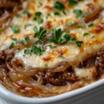 Explore the delightful aromas and flavors of a Savory French Onion Beef Casserole, an ideal comfort food that merges rich beef, caramelized onions, and oozing cheese. This dish encapsulates the essence of homemade meals that warm the heart and satisfy the palate. Combining the depth of flavors from the caramelized onions with the savory goodness of ground beef and topped with melted Gruyère cheese makes this casserole a standout option for any meal.