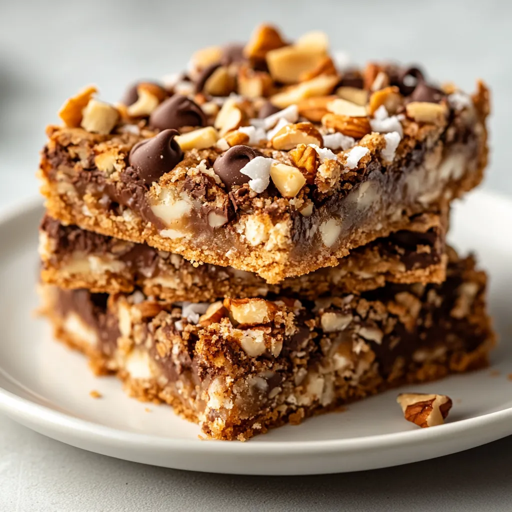 The enchantment of cookies reaches new heights with the delightful Enchanted Cookie Bar Extravaganza. These cookie bars blend a rich variety of flavors that will captivate your taste buds and become a beloved treat at any gathering. Ideal for both casual family gatherings and festive occasions, this recipe effortlessly merges ingredients that create a heavenly, layered masterpiece. Each bite offers a tantalizing mix of sweetness from the chocolate and butterscotch, a satisfyingly crunchy texture from the graham cracker base and nuts, and a hint of richness from the sweetened condensed milk and coconut.