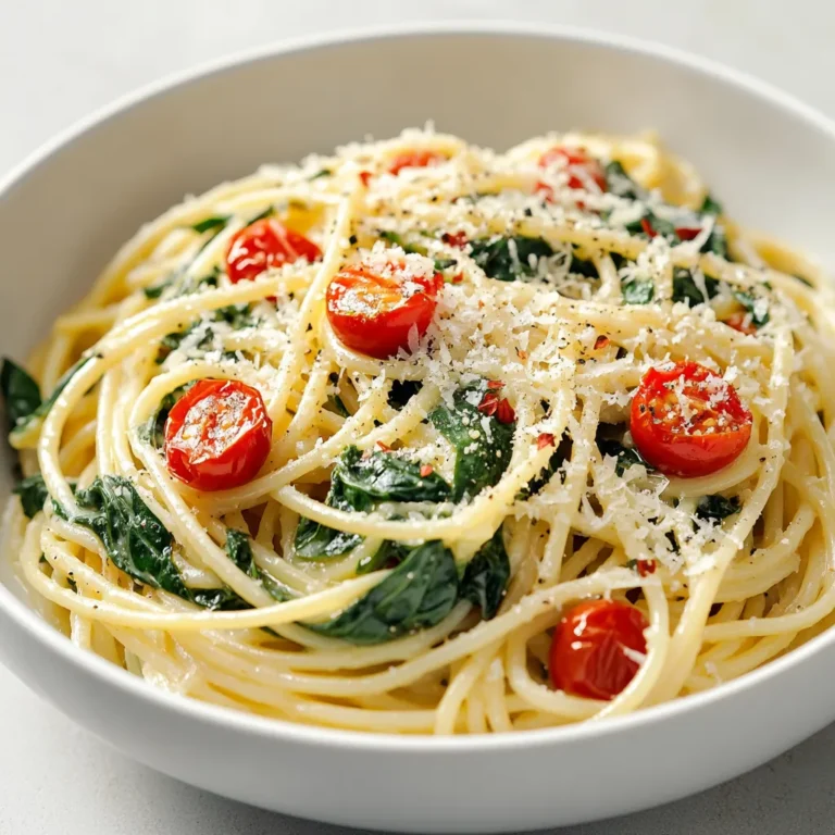 The fusion of fresh spinach and savory Parmesan cheese creates a delightful dish known as Spinach and Parmesan Pasta Bliss. This recipe embodies simplicity in its ingredients while delivering a punch of flavor that is satisfying to the palate. Spinach, rich in nutrients, combined with the creamy texture of Parmesan, transforms ordinary pasta into a gourmet experience. It is perfect for those who want a quick, wholesome meal without compromising on taste.
