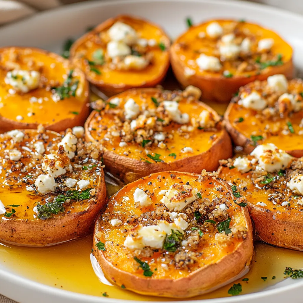 Honey and Feta Sweet Potato Rounds are a delightful treat that perfectly combines sweet and savory flavors. These rounds feature the natural sweetness of roasted sweet potatoes, topped with the creamy, tangy goodness of feta cheese mixed with honey and lemon juice. Ideal for gatherings or simple family dinners, this dish can serve as a flavorful appetizer or a satisfying side. The vibrant colors and textures make it a showstopper on any table.