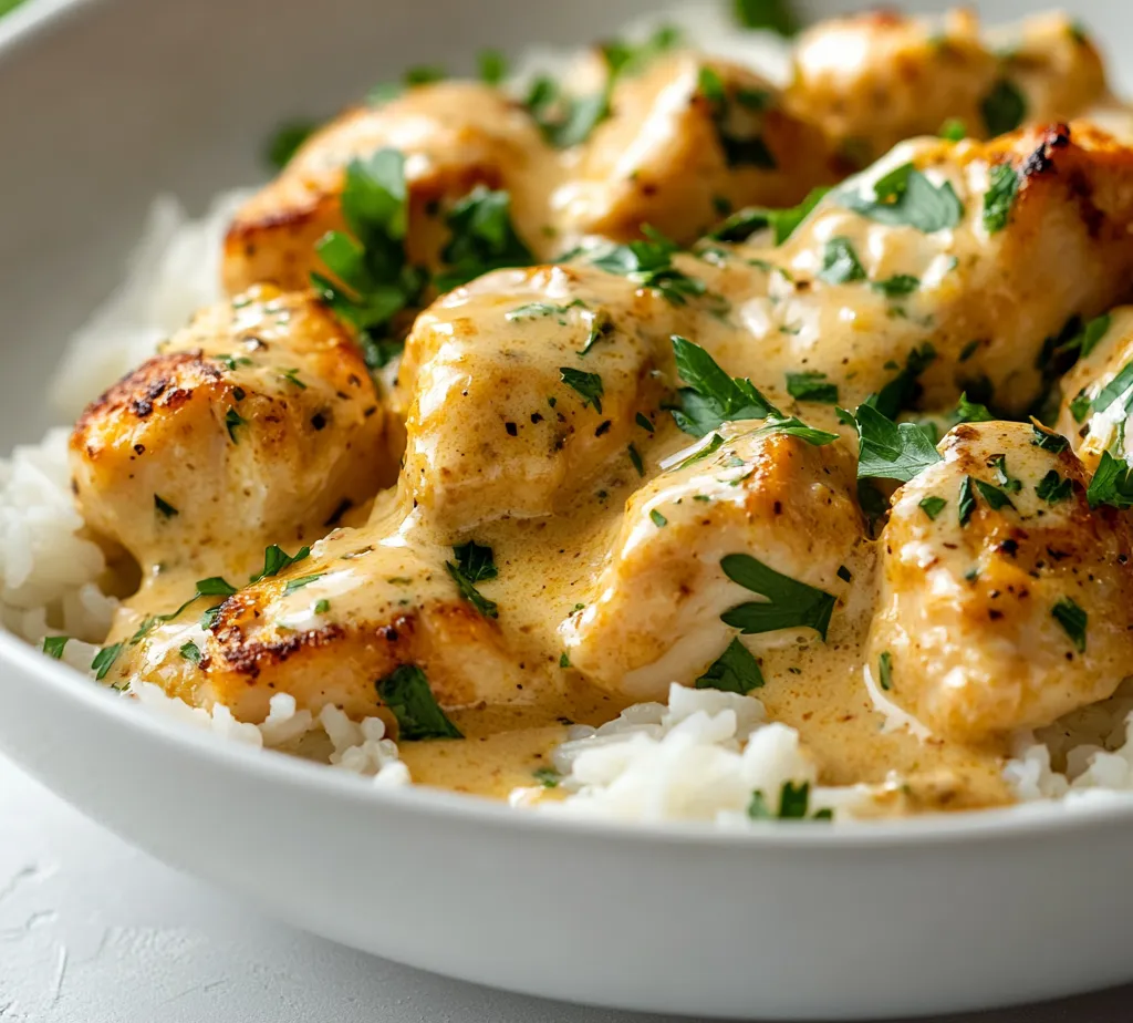 Lemon Garlic Chicken Scampi with Creamy Parmesan Rice is a delightful dish that perfectly balances protein and creamy carbs. This meal brings together tender chicken breast pieces sautéed in a flavorful lemon-garlic sauce, offering a zesty kick that stimulates the appetite. The incorporation of fresh herbs, particularly parsley, adds a vibrant touch, enhancing both color and flavor. This dish is not only visually appealing but also brimming with a medley of savory sensations.