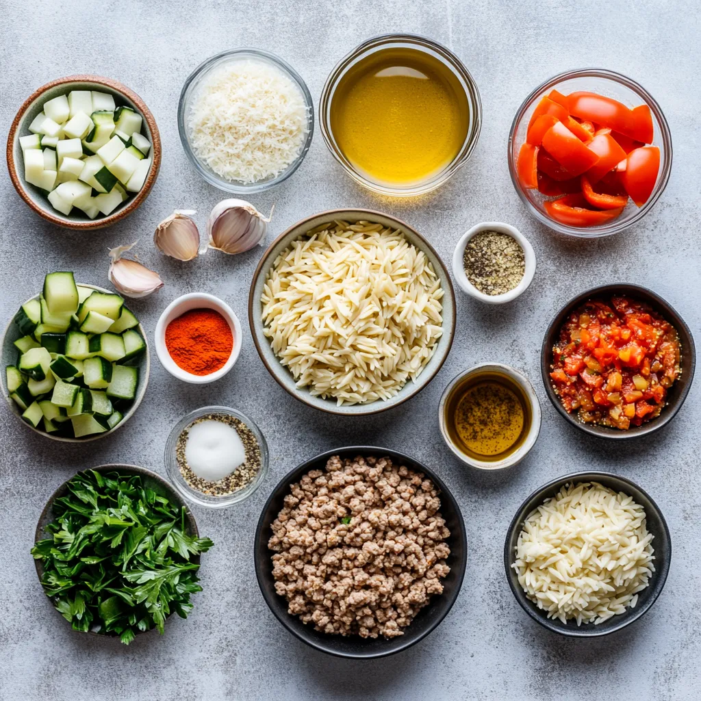 Savory Ground Turkey Orzo Delight is an enticing and hearty dish that brilliantly combines ground turkey and orzo pasta with vibrant vegetables and a medley of spices. This dish is perfect for weeknight dinners when you want something quick yet flavorful. The savory profile comes from the ground turkey, which is a lean protein option that can seamlessly adapt to various recipes, enhancing both nutritional value and taste.