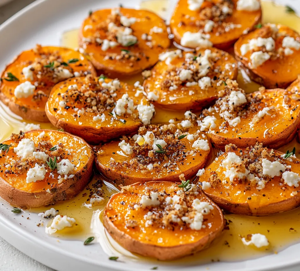 Honey and Feta Sweet Potato Rounds are a delightful treat that perfectly combines sweet and savory flavors. These rounds feature the natural sweetness of roasted sweet potatoes, topped with the creamy, tangy goodness of feta cheese mixed with honey and lemon juice. Ideal for gatherings or simple family dinners, this dish can serve as a flavorful appetizer or a satisfying side. The vibrant colors and textures make it a showstopper on any table.