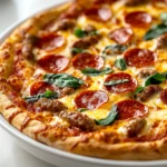 Explore the ultimate comfort food with the Sizzling Sausage and Pepperoni Comfort Pie. This savory dish, with its mouthwatering combination of Italian sausage, pepperoni, and a medley of vegetables, makes for the perfect family meal, party dish, or cozy night in. The warmth of baked cheese and the satisfying crunch of pie crust create a delightful harmony of flavors and textures, sure to please everyone at the table.