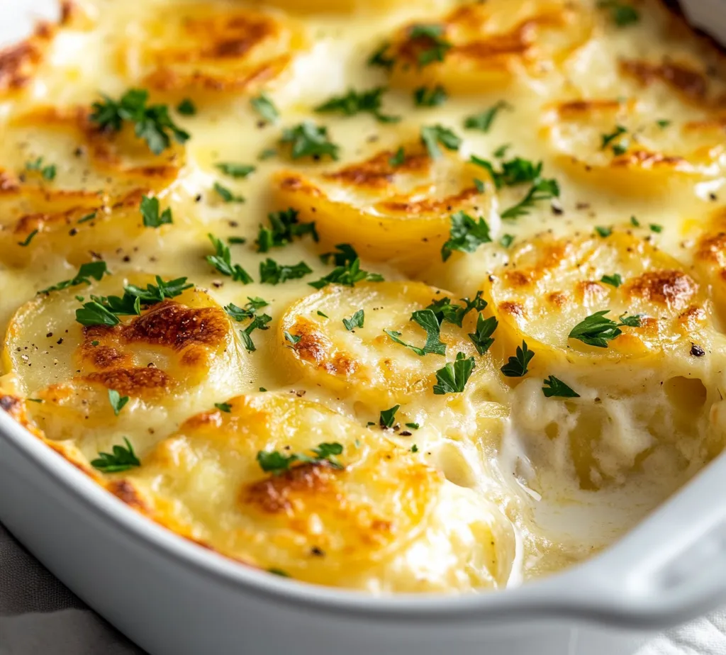 Scalloped potatoes are a classic comfort food that holds a special place in the hearts of many. With their creamy texture and rich, cheesy flavor, they make an excellent accompaniment to a variety of meals or can even stand alone as a fulfilling main course. This particular recipe elevates the traditional dish by using Yukon Gold potatoes, known for their buttery flavor and creamy consistency, paired with a delicious blend of Gruyère and sharp cheddar cheeses. The combination of these ingredients creates a delectable dish that is both indulgent and satisfying.