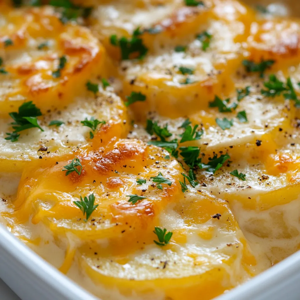 Savory Cheesy Scalloped Potatoes is a dish that embodies comfort food at its finest. With layers of thinly sliced russet potatoes enveloped in a rich, creamy mixture, this recipe is nothing short of a family favorite. As the potatoes bake, they absorb the flavors of sharp cheddar cheese, heavy cream, and aromatic garlic and onion, resulting in a delightful harmony of taste and texture. The final touch of a golden, bubbly topping adds an irresistible allure that will have everyone reaching for seconds.