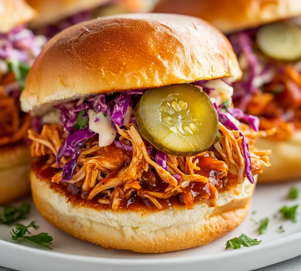 BBQ Pulled Chicken Sliders are a delightful and satisfying dish that combines tender, shredded chicken simmered in a rich BBQ sauce, all served up in bite-sized, fluffy buns. This recipe is not just about the flavors; it's also about the joyful experience that comes with crafting and sharing these sliders. The tender chicken is seasoned with a variety of spices, adding depth and warmth to every bite. With gooey BBQ sauce enveloping the meat and the crunchy coleslaw topping, each slider is a symphony of textures and tastes.