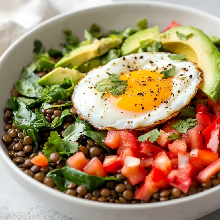 The Savory Lentil Breakfast Bowl is a nourishing and flavorful dish that exemplifies the beauty of a wholesome breakfast. Packed with protein-rich lentils, vibrant vegetables, and creamy avocado, this breakfast bowl is not only easy to make but also adjustable to personal taste preference. The richness of the eggs combined with the earthy flavors of lentils creates a delightful balance that will energize your morning.