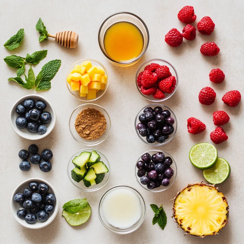 Pineapple Berry Bliss is a delightful fruit salad that artfully blends the sweetness of fresh pineapple with an assortment of vibrant berries, awash in a zesty honey-lime dressing. This dish not only tantalizes the taste buds but also delivers a refreshing burst of flavor, making it a perfect addition to any gathering or casual brunch. Imagine a medley of bright strawberries, succulent blueberries, and luscious raspberries, all harmoniously mixed with lively chunks of pineapple. The dish can be enjoyed as a wholesome snack on a hot summer day or as a colorful appetizer before a main course.