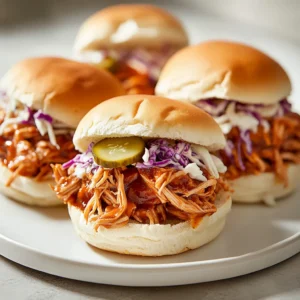 BBQ Pulled Chicken Sliders are a delightful and satisfying dish that combines tender, shredded chicken simmered in a rich BBQ sauce, all served up in bite-sized, fluffy buns. This recipe is not just about the flavors; it's also about the joyful experience that comes with crafting and sharing these sliders. The tender chicken is seasoned with a variety of spices, adding depth and warmth to every bite. With gooey BBQ sauce enveloping the meat and the crunchy coleslaw topping, each slider is a symphony of textures and tastes.