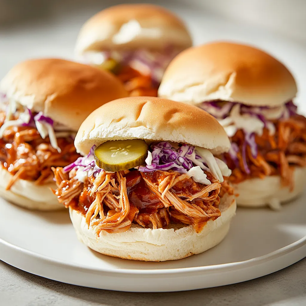 BBQ Pulled Chicken Sliders are a delightful and satisfying dish that combines tender, shredded chicken simmered in a rich BBQ sauce, all served up in bite-sized, fluffy buns. This recipe is not just about the flavors; it's also about the joyful experience that comes with crafting and sharing these sliders. The tender chicken is seasoned with a variety of spices, adding depth and warmth to every bite. With gooey BBQ sauce enveloping the meat and the crunchy coleslaw topping, each slider is a symphony of textures and tastes.
