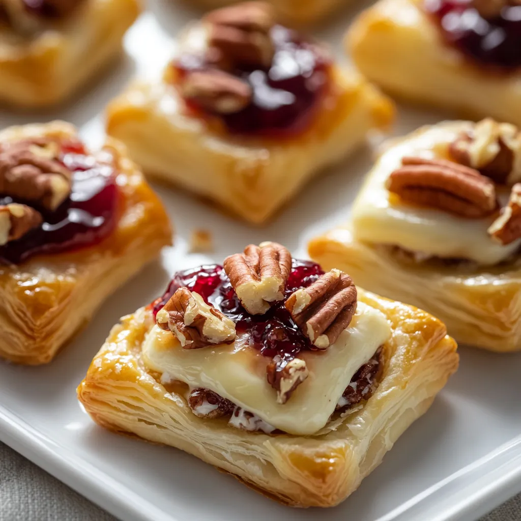 Puff Pastry Brie Bites Delight is a sophisticated yet easy-to-make appetizer perfect for a variety of occasions, from casual family gatherings to elegant dinner parties. With its combination of flaky pastry, creamy Brie cheese, and a sweet touch of fruit jam, this dish manages to capture the essence of gourmet dining without the complexity often associated with it. Each bite-sized morsel is a delightful contrast of textures and flavors, with the crisp exterior giving way to a rich, melty center.