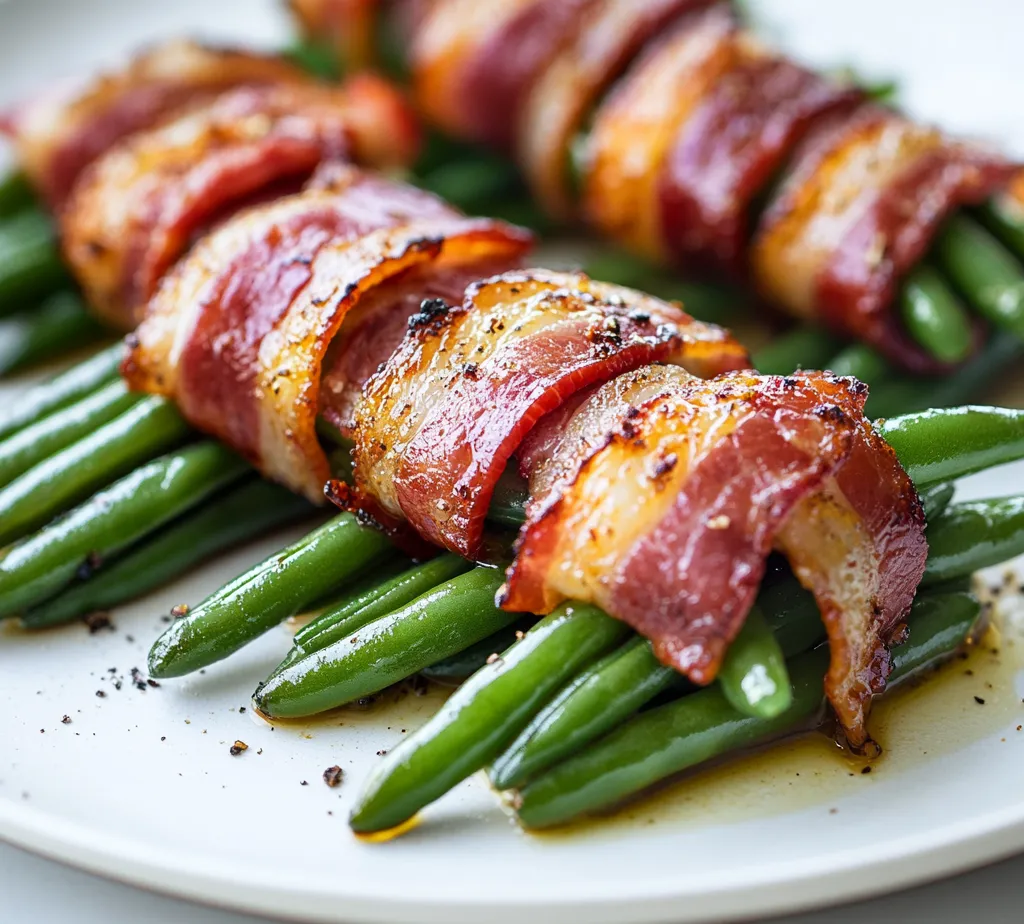 Bacon-wrapped green bean bundles are a delectable dish that blends crispiness and freshness into every bite. This delightful appetizer or side dish highlights the savory flavor of bacon contrasted perfectly against vibrant, tender green beans. With their charming appearance and tantalizing taste, these bundles are sure to steal the spotlight at any gathering, from festive holiday parties to cozy family dinners.