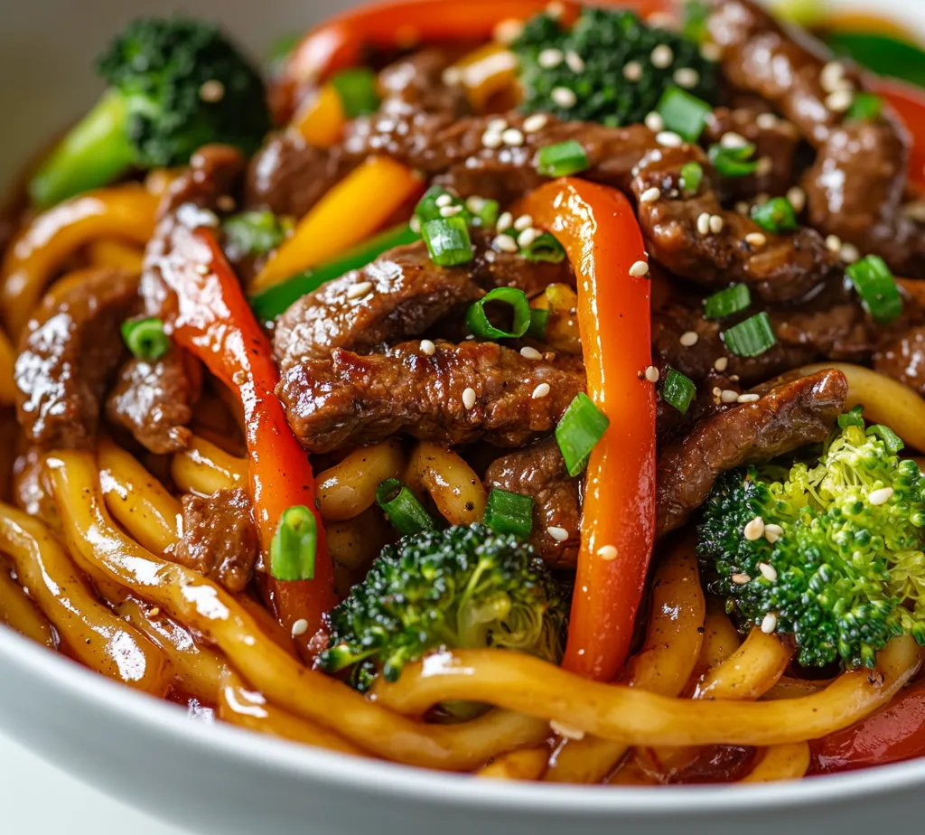 Spicy Beef and Black Pepper Udon Noodles is a delightful dish that brings together the hearty texture of udon noodles and the robust flavors of marinated beef. This recipe is quick to prepare, making it a perfect choice for weeknight dinners or when you're craving a flavorful yet simple meal. With juicy beef sirloin, vibrant vegetables, and a peppery kick, this dish is sure to impress both family and friends.