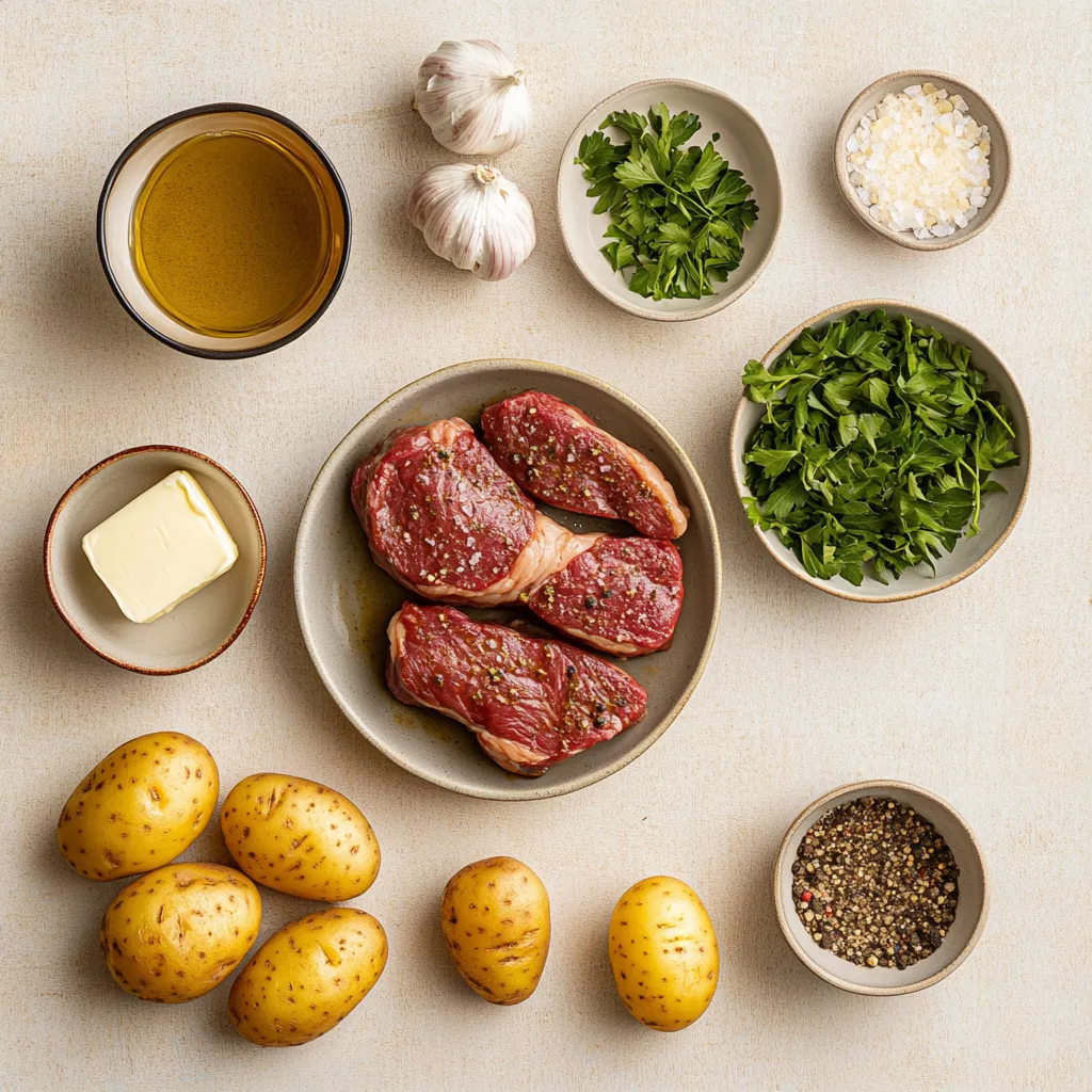 Delight in the rich flavors of Sizzling Garlic Steak Bites with Crispy Baby Potatoes. This dish combines tender, flavorful sirloin steak with golden-brown baby potatoes, all elevated by a fragrant garlic infusion. The sirloin steak is seasoned to perfection, seared to achieve a beautiful crust, and paired with crispy, melt-in-your-mouth potatoes, creating a delightful contrast of textures and tastes. Ideal for weeknight dinners, this recipe promises a satisfying and quick meal that's perfect for the whole family.