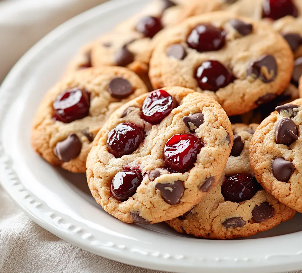 Cherry Chocolate Chip Cookies are a delightful fusion of flavors that bring together the richness of semi-sweet chocolate chips and the sweet-tartness of maraschino cherries. This recipe offers a quick and simple way to indulge in homemade cookies that are not just ordinary, but a true treat for the senses. With a tender, chewy texture and a burst of fruity flavor in every bite, these cookies are bound to delight the palates of family and friends.