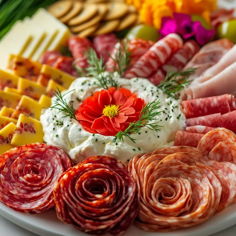 Explore the art of assembling a stunning Floral Charcuterie Board with Meat Blossoms. This delightful recipe combines savory deli meats, creamy cheese spreads, and fresh fruits, all presented beautifully for a visually captivating appetizer or snack. It showcases the ideal balance of flavors and textures, making it perfect for gatherings, parties, or any special occasion. With its attractive presentation and diverse elements, this charcuterie board invites creativity and personalization, allowing you to impress your guests and create an inviting atmosphere.