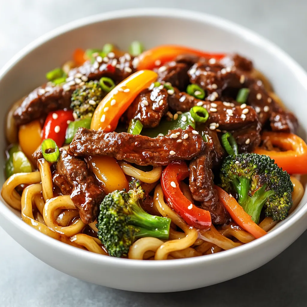 Spicy Beef and Black Pepper Udon Noodles is a delightful dish that brings together the hearty texture of udon noodles and the robust flavors of marinated beef. This recipe is quick to prepare, making it a perfect choice for weeknight dinners or when you're craving a flavorful yet simple meal. With juicy beef sirloin, vibrant vegetables, and a peppery kick, this dish is sure to impress both family and friends.