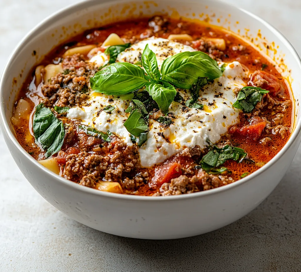 Lasagna soup is the ultimate comfort food, combining the robust flavors of lasagna into a hearty and satisfying bowl. This Zesty Lasagna Soup Delight brings together tender ground beef and rich tomatoes, with a touch of spice from Italian seasonings and red pepper flakes. The result is a dish that is both familiar and exciting. Whether you're enjoying a chilly evening with family or hosting friends for dinner, this delicious soup promises to warm the heart and satisfy the palate while staying true to the traditional lasagna experience.