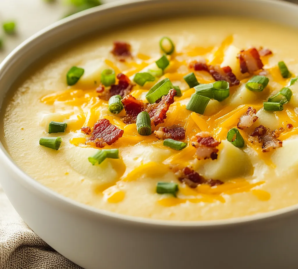 Rustic creamy potato soup is a quintessential comfort dish, renowned for its rich flavors and inviting texture. Each spoonful delivers a warm, creamy experience that evokes the feeling of home-cooked goodness. The combination of tender potatoes, aromatic garlic, and sharp cheddar cheese creates a robust and satisfying profile that makes it a go-to meal for families and gatherings alike.