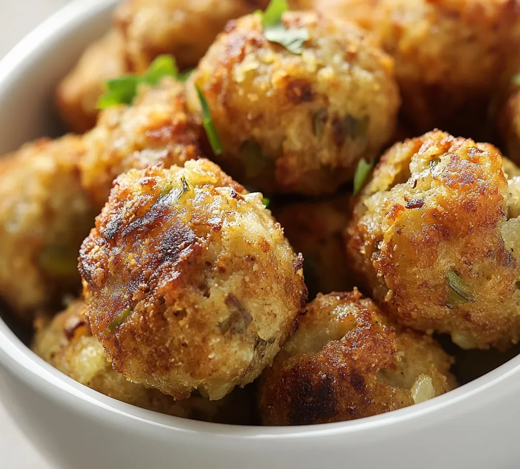 Exploring the world of savory stuffing, these stuffing balls elevate traditional flavors into a fun and easily shareable appetizer or side dish. Infused with the warmth of sautéed vegetables and fragrant herbs, they transform simple ingredients into a delightful treat perfect for almost any occasion. Whether you're celebrating a holiday feast or seeking a wholesome dish to accompany a cozy family meal, these stuffing balls are sure to impress.