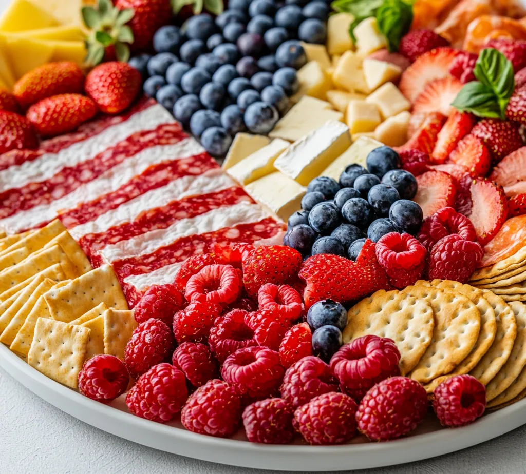 The Stars and Stripes Charcuterie Board is a delightful and festive display that captures the essence of celebration, making it perfect for gatherings, holidays, and special occasions. This vibrant arrangement marries a variety of fresh fruits, assorted cheeses, and savory cured meats into a visually appealing representation of the American flag. Not only does it please the eye, but it also offers a harmony of flavors that appeals to a wide range of palates.