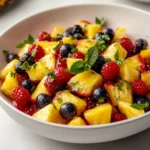 Pineapple Berry Bliss is a delightful fruit salad that artfully blends the sweetness of fresh pineapple with an assortment of vibrant berries, awash in a zesty honey-lime dressing. This dish not only tantalizes the taste buds but also delivers a refreshing burst of flavor, making it a perfect addition to any gathering or casual brunch. Imagine a medley of bright strawberries, succulent blueberries, and luscious raspberries, all harmoniously mixed with lively chunks of pineapple. The dish can be enjoyed as a wholesome snack on a hot summer day or as a colorful appetizer before a main course.