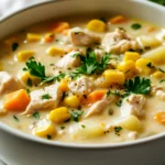 Chowders are a quintessential comfort food, embodying warmth and heartiness in each spoonful. This Creamy Chicken Corn Chowder Delight stands out with its delightful combination of tender chicken, sweet corn, and aromatic vegetables, making it a perfect choice for cozy family dinners or chilly evenings. The creamy texture and the rich medley of flavors are sure to provide comfort and satisfaction to all.