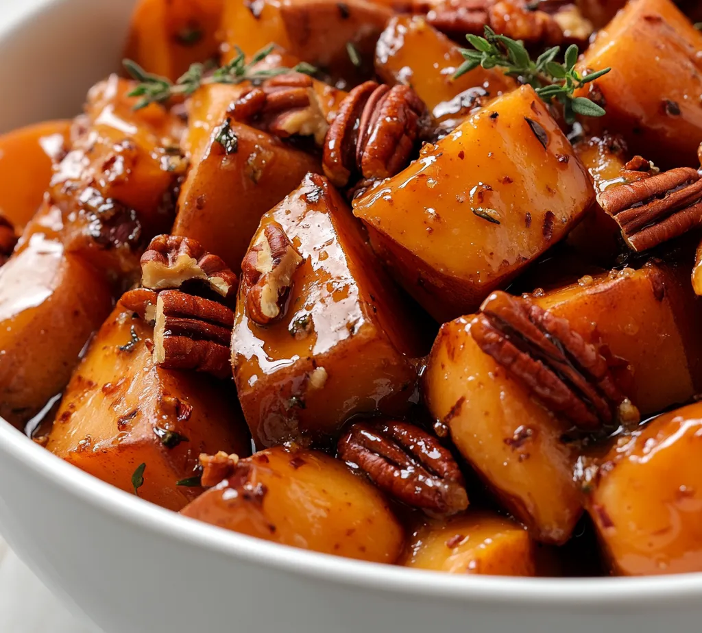 The cozy and comforting flavors of fall come alive in the Maple-Glazed Sweet Potato and Apple Bake. This vibrant dish combines the earthy sweetness of sweet potatoes with the tart crispness of apples, all enveloped in a luscious maple glaze. The warm hues of roasted sweet potatoes and baked apples create an inviting visual, making it a centerpiece sure to delight at any gathering. The dish combines both nutrition and taste, making it ideal for family dinners, potlucks, or holiday feasts.