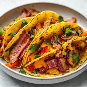 The allure of breakfast tacos has captivated food lovers everywhere, and this delightfully savory baked breakfast taco recipe combines the rich flavors of crispy bacon, fluffy eggs, and melted cheese. Perfect for family breakfasts or brunch gatherings, these breakfast tacos are easy to make, flavorful, and visually appealing. With a combination of textures—from the crispy tortillas to the creamy cheese—each bite offers a satisfying experience that is both filling and comforting.