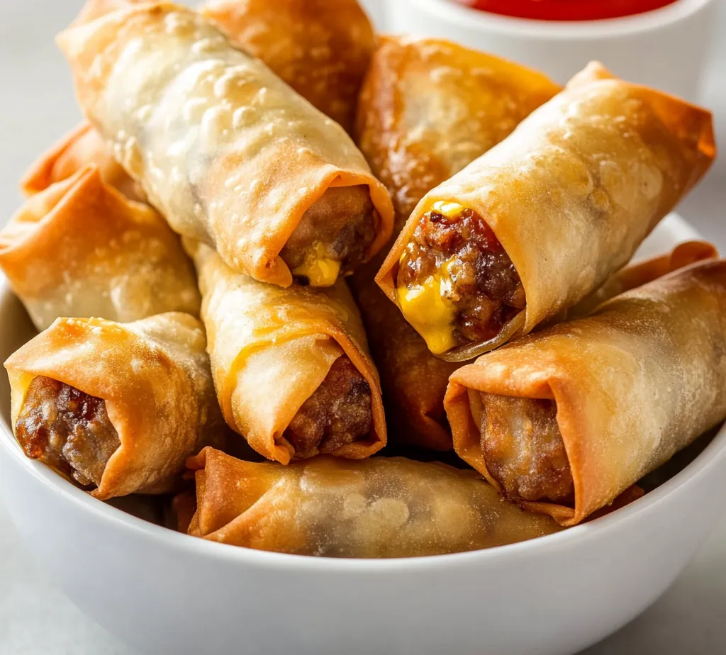 Cheeseburger Spring Rolls Delight is a creative and delectable twist on two culinary favorites: cheeseburgers and spring rolls. This fusion recipe marries the flavor-packed profile of a classic cheeseburger with the crispy, hand-held delight of spring rolls. These spring rolls not only introduce a new texture to the familiar tastes of beef, cheddar cheese, lettuce, and tomato, but they also take the joy of eating a cheeseburger to a new level—making them perfect for parties, casual gatherings, or even a unique weeknight dinner.