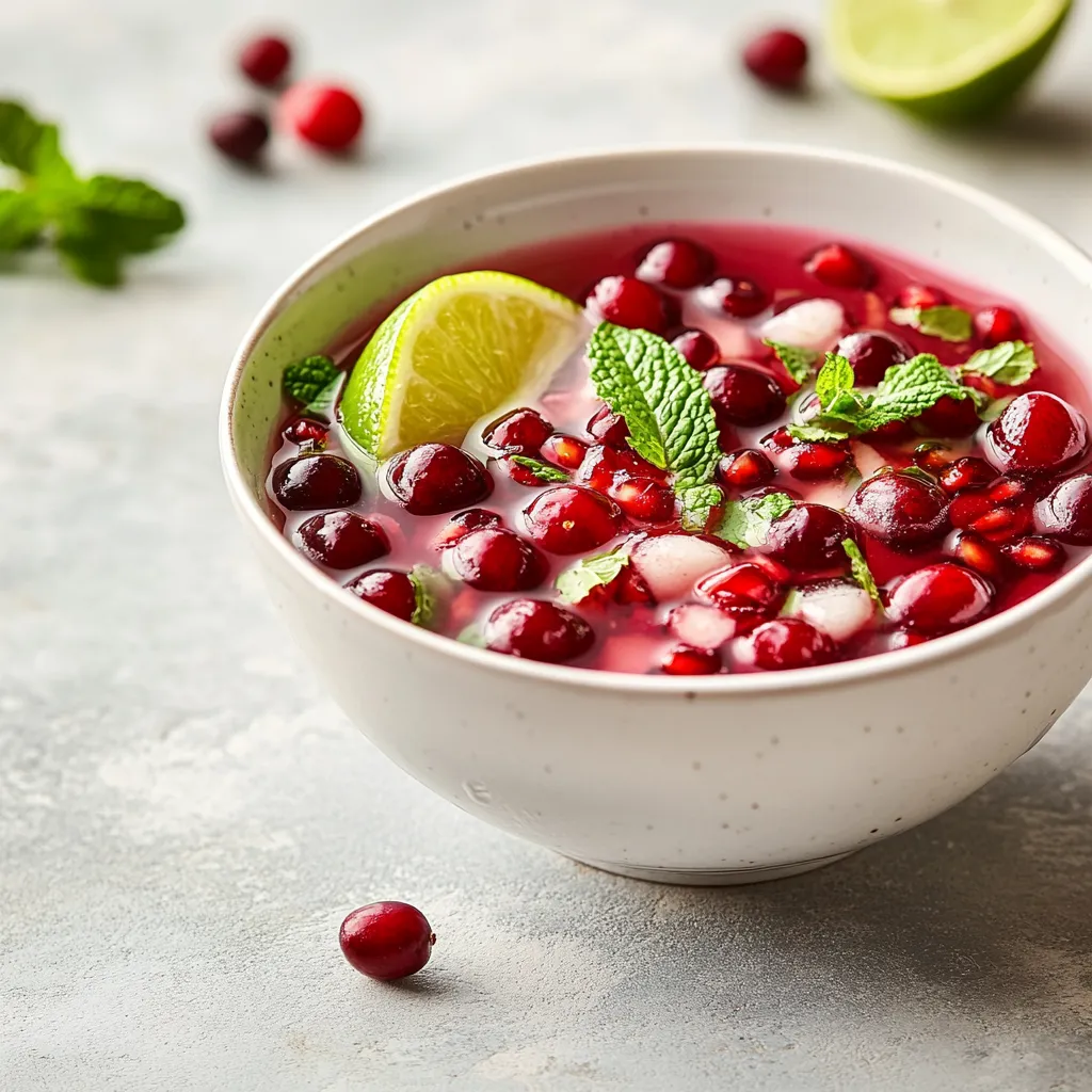 The festive season calls for beverages that are as delightful to the palate as they are visually appealing. The Festive Cranberry Pomegranate Mojito Mocktail is a refreshing non-alcoholic drink that is perfectly suited for holiday gatherings. This mocktail artfully combines the tartness of fresh cranberries with the sweetness of unsweetened pomegranate juice, resulting in a vibrant drink bursting with flavor. It’s ideal for any occasion, whether you're celebrating with friends or enjoying a cozy evening at home. Each sip is an invitation to savor the season with a delightful twist on a classic.