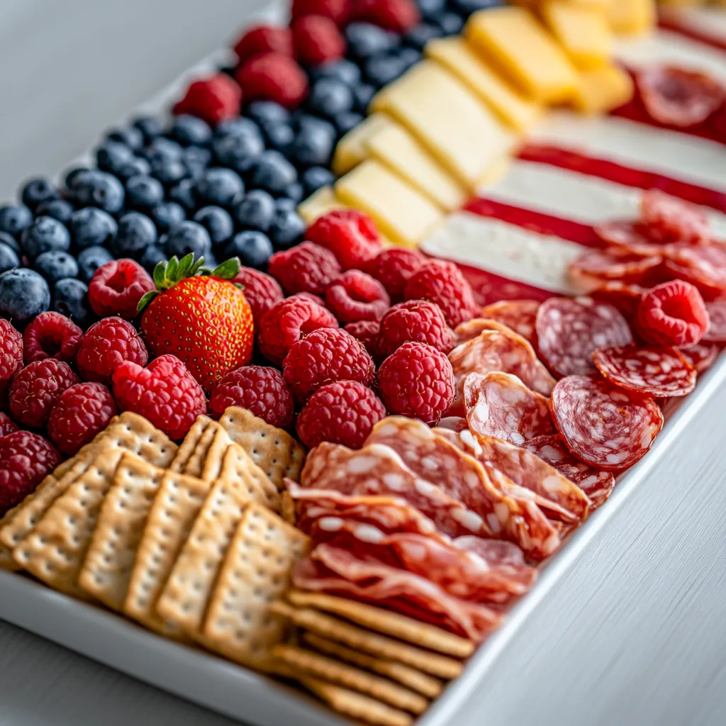 The Stars and Stripes Charcuterie Board is a delightful and festive display that captures the essence of celebration, making it perfect for gatherings, holidays, and special occasions. This vibrant arrangement marries a variety of fresh fruits, assorted cheeses, and savory cured meats into a visually appealing representation of the American flag. Not only does it please the eye, but it also offers a harmony of flavors that appeals to a wide range of palates.