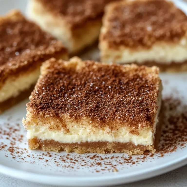 The Churro Cinnamon Sugar Cheesecake Bars combine two beloved desserts into one indulgent treat. With a churro-inspired crust, a creamy cheesecake filling, and a delightful cinnamon-sugar topping, these bars are perfect for any occasion. The sweet aroma of cinnamon as they bake transforms your kitchen, drawing everyone close with anticipation. Ideal as a dessert after dinner or a sweet snack during a gathering, these cheesecake bars promise to be a crowd-pleaser.