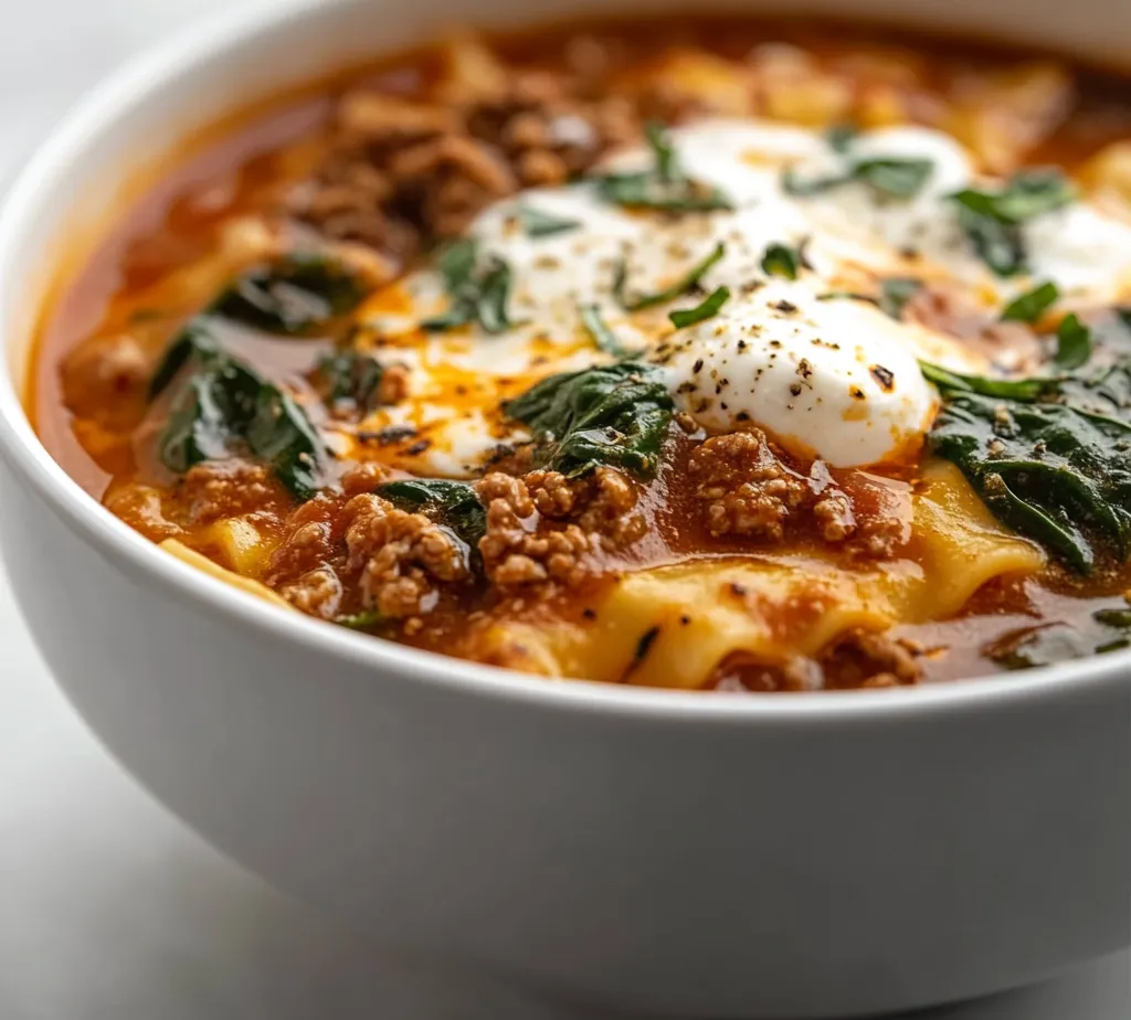 Exploring the comfort of hearty soups, this section delves into the warmth and joy that a bowl of Hearty Lasagna Soup brings. Combining the essence of traditional lasagna with the convenience of a soup, this recipe is perfect for chilly evenings and family gatherings. The interplay of rich flavors—savory meat, aromatic herbs, and fresh greens—creates a satisfying dish that warms the soul. Whether you enjoy it on a weeknight or serve it at a gathering, this soup is a nostalgic nod to a family favorite, reimagined in a delightful and comforting form.