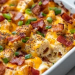 Everything Bagel Breakfast Casserole Delight is a savory, satisfying dish that combines the beloved flavors of everything bagels with a hearty, comforting breakfast casserole. This casserole is not just another breakfast option; it’s a delightful blend of various textures and flavors designed to make mornings more enjoyable. Imagine starting your day with creamy eggs mingling with crispy bacon and shredded sharp cheddar cheese, all layered on a foundation of soft, pillowy bagel cubes.